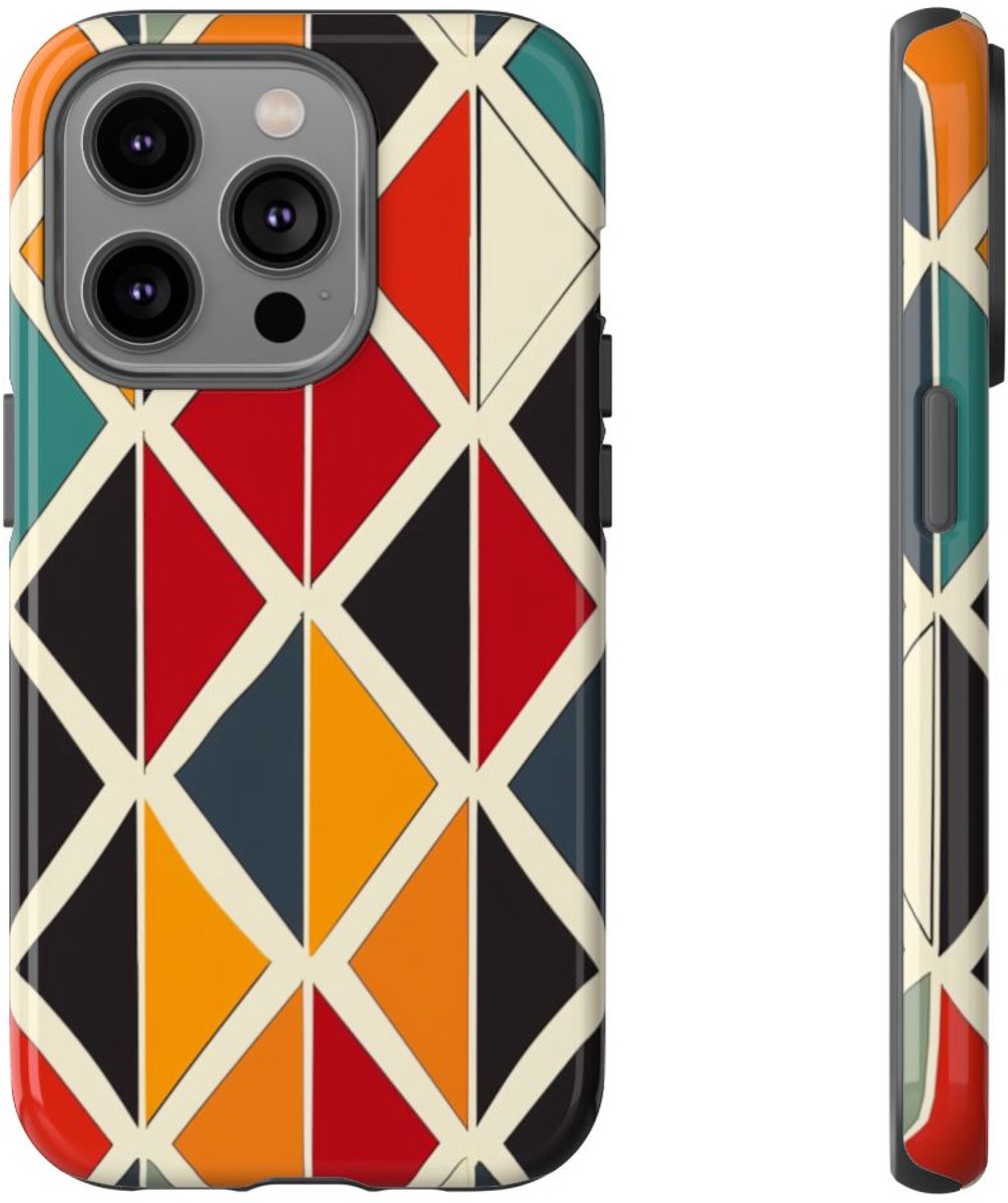 Kleurrijk Geometrisch Diamantpatroon – Telefoonhoesje Geschikt voor iPhone 14 Pro