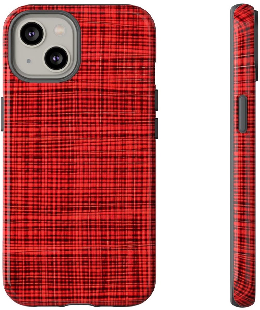 Rood Geruit Textielpatroon – Telefoonhoesje Geschikt voor iPhone 14