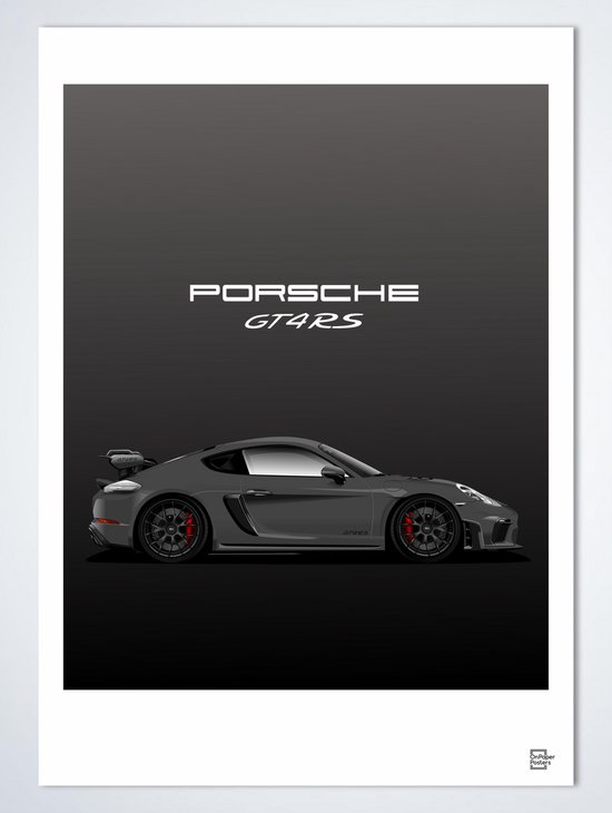 Porsche GT4 RS Weissach Grijs Poster - Autoposter A4 (21 x 29,7 cm) | Kinderkamer | Slaapkamer | Kantoor
