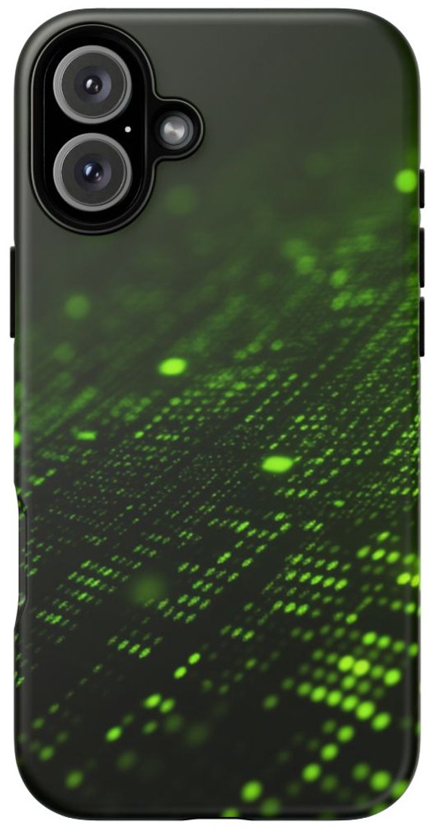 Abstract Digitaal Groen Deeltjesraster – Telefoonhoesje Geschikt voor iPhone 16 Plus