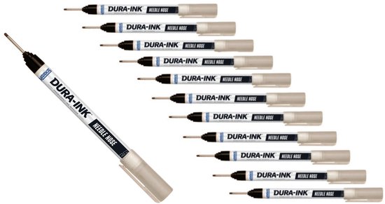 Lot de 12 marqueurs permanents Markal DURA- INK 05, noirs, 20 mm – pointe allongée pour les endroits difficiles d'accès