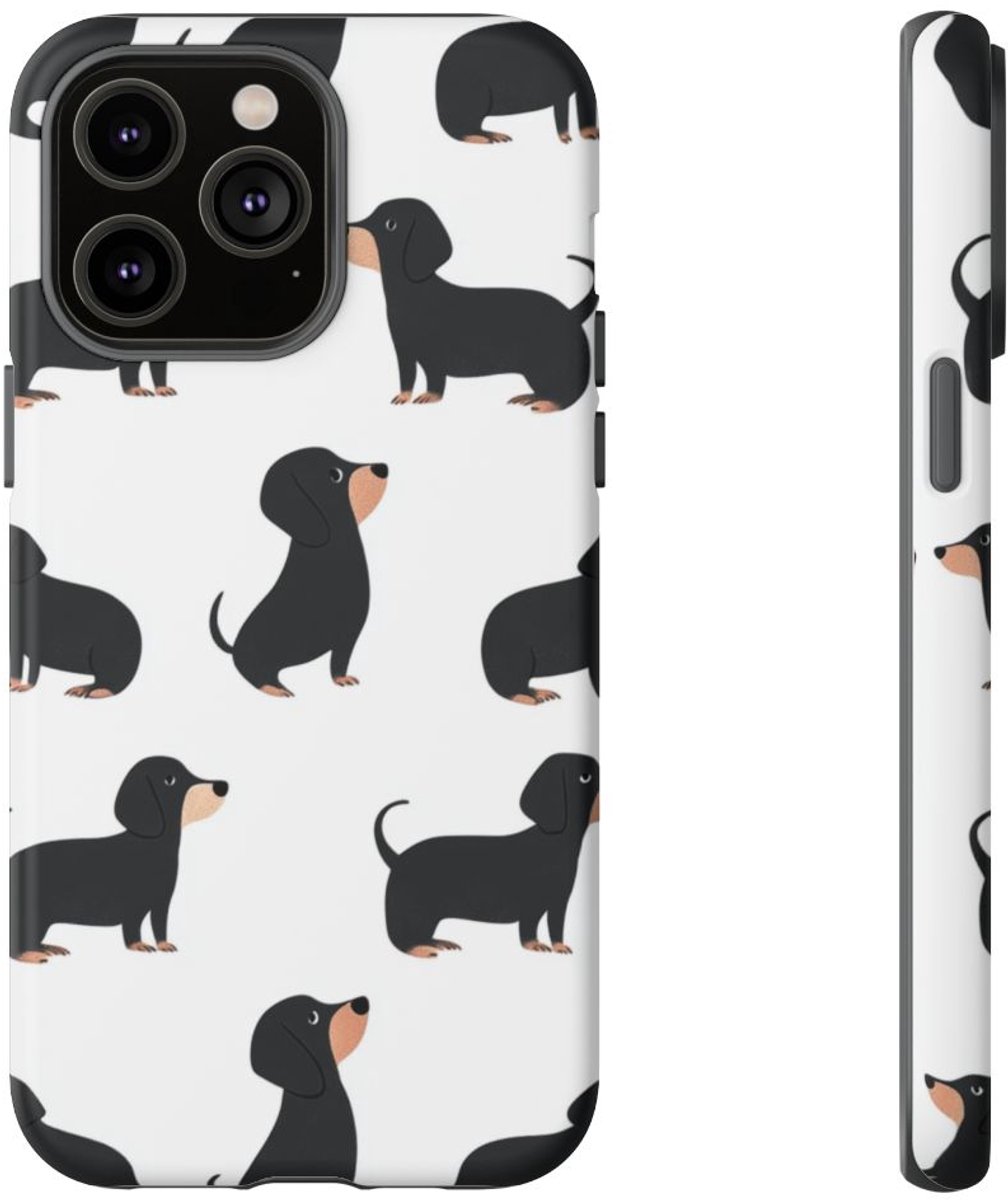 Minimalistisch Zwart Teckelpatroon – Telefoonhoesje Geschikt voor iPhone 14 Pro Max