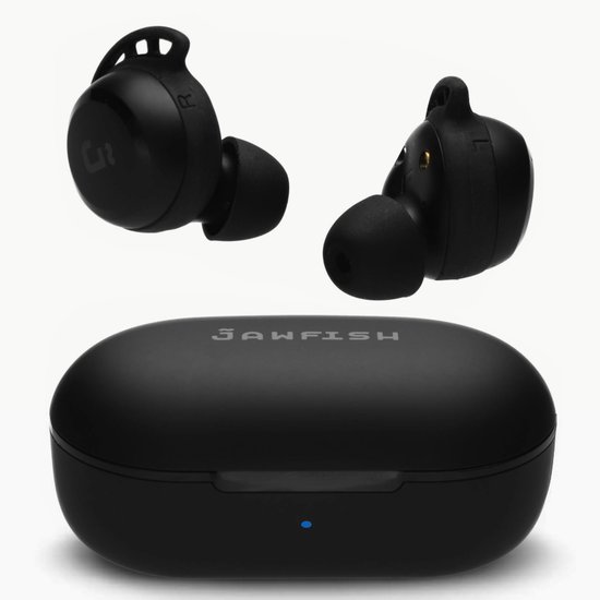 Jawfish Pro Sport TX 100% Draadloze Oordopjes – Zweet- en Regenbestendig - Super BASS - USB-C - Wingtips - Sport Oortjes Bluetooth 5.4 Wireless Earbuds - Qi Draadloos opladen - Passive Noise Cancelling - True Wireless EarBuds - 7u op 1 lading