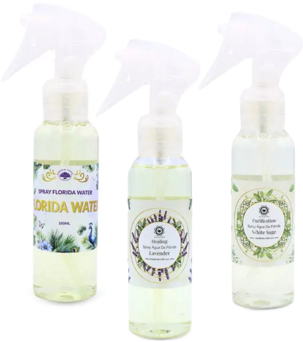 Florida water set van 3 - Huisparfum - Zuiverende huiskamer spray - Aura reinigende spray 3 x 100 ml. Green Tree