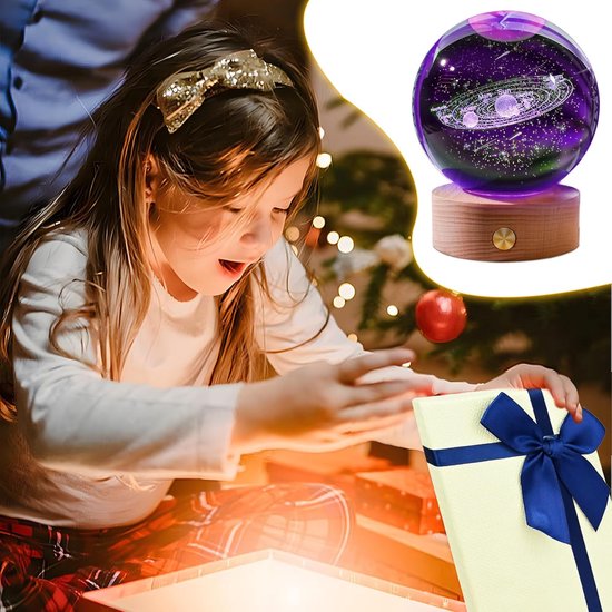 3D Crystal Ball Nachtlamp - Zonnestelsel Glasbal met USB Voeding - Kristallen Bal met LED Houten Basis voor Kerstmis - Thanksgiving - Valentijnsdag - Verjaardag - Thuisdecoratie van Atemio — afbeelding 5