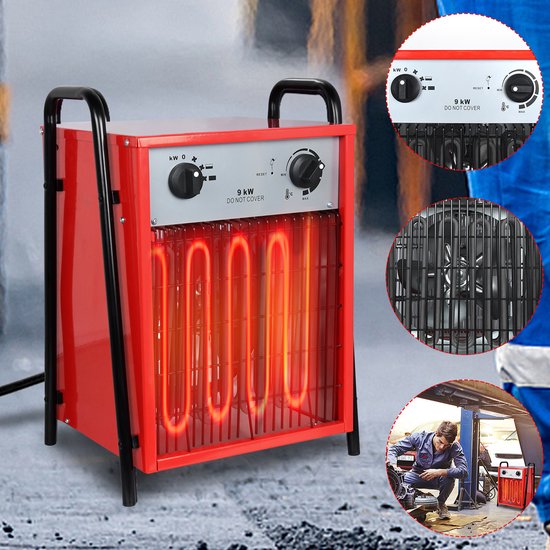 9KW ventilatorkachel elektrische kachel industriële elektrische kachel 3 verwarmingsstanden elektrische kachel ventilator kachel overbelastingsbeveiliging thermostaat kachel ventilator voor binnen- en buitengebruik 220-240V netspanning - Rood