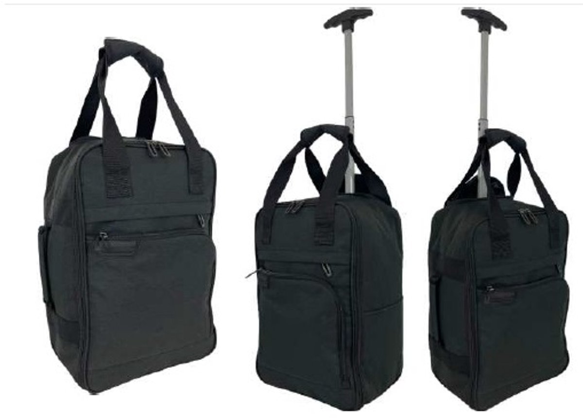 Handige compacte trolley - Under Seat trolley- Trolley handbagage-Past onder een vliegtuigstoel-40x20x25 cm. Voorzien van 5 vakken! Zwart