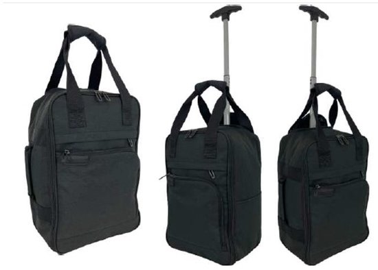 Handige compacte trolley - Under Seat trolley- Trolley handbagage-Past onder een vliegtuigstoel-40x20x25 cm. Voorzien van 5 vakken! Zwart