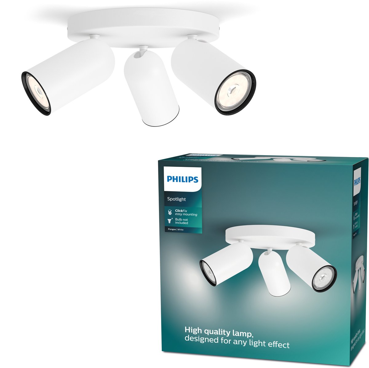 Philips Pongee opbouwspot - 3-lichts - wit
