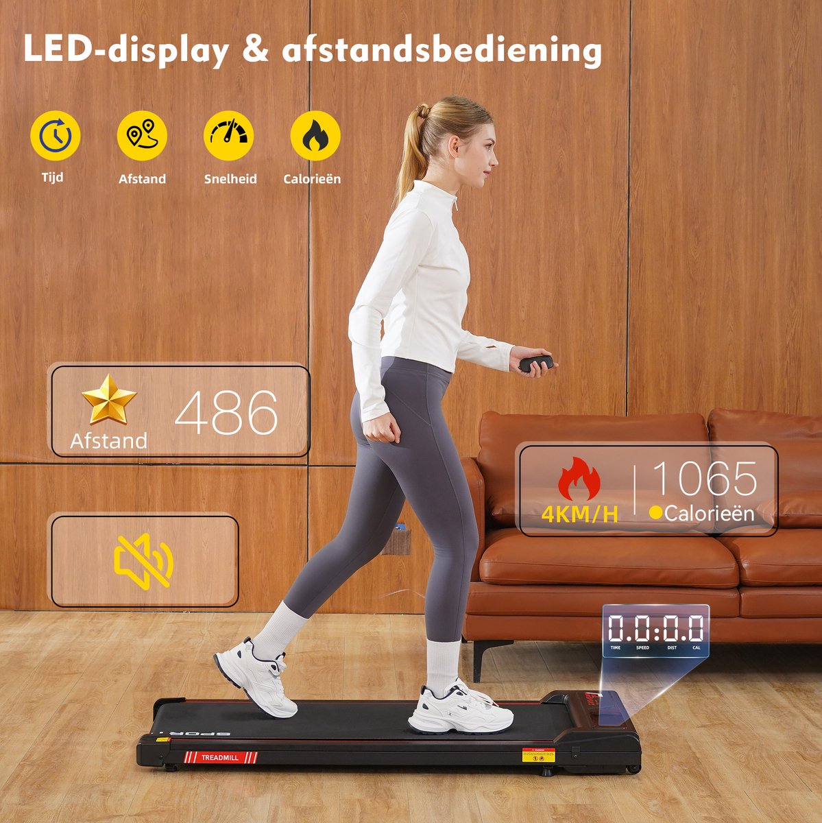 Afbeelding 3 van Y-RAIN Elektrische Loopband voor thuis en op kantoor, Walking Pad, 3 in 1, 440W motor, 1-6km/u snelheidsbereik, met afstandsbediening, LED display.