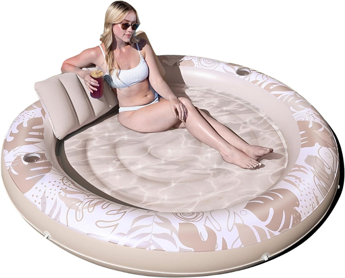 Tanning bed – Tanning pool – Opblaasbaar luchtbed – Zwembadmatras met rugleuning – Zwembad ligbed volwassenen – Drijvend luchtbed – Pool float – Opblaasbare tanning lounger – Luchtbed met bekerhouder –