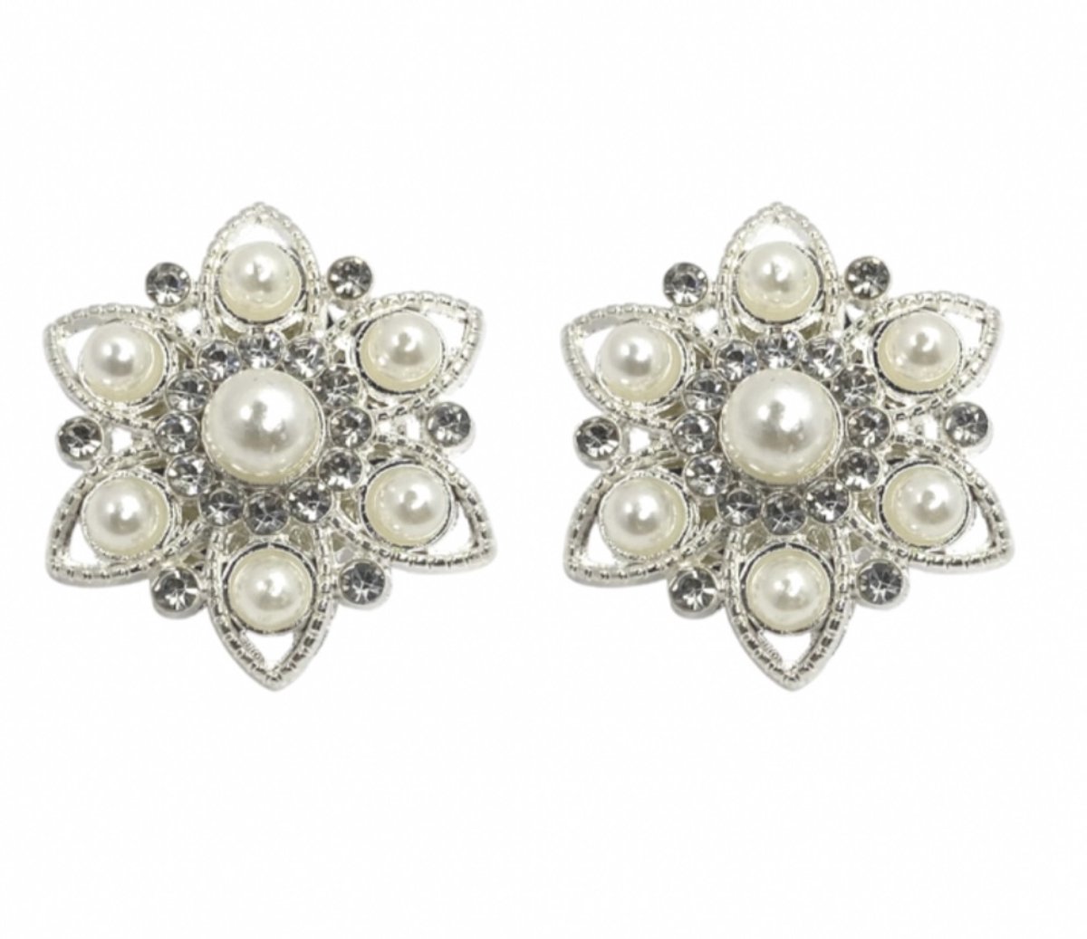 Schoenclips- Zilverkleurig- synthetische Parel- 3 cm - Charme Bijoux