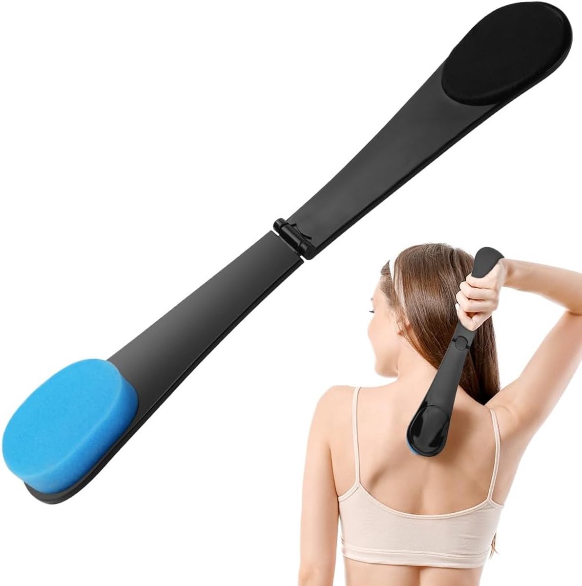 Rug applicator, rugverzorging, zelfbruinende borstel voor thuis, blauw