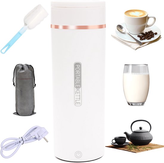 ​​3-in-1 Draagbare Waterkoker - 500ML RVS 304 - 6 Temperatuurstanden (45-100°C) - Voor Babyvoeding, Camping & Reis - Incl. Thermosfunctie & Drinkbeker​