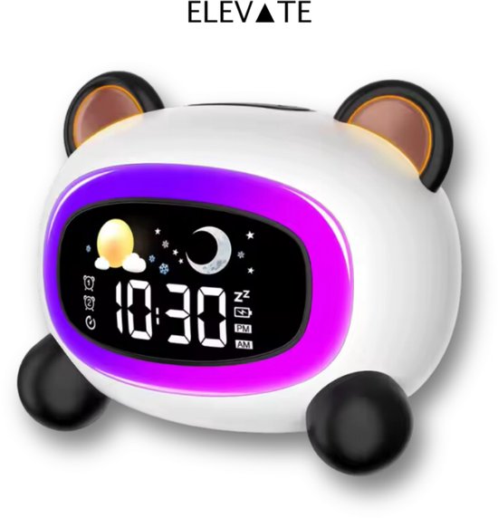 ELEVATE Slaaptrainer Kind – Wekker Kinderen met Nachtlampje & Geluiden – Digitale Slaapwekker Peuter – Panda Design – Oplaadbaar via USB-C