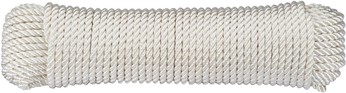PA-koord 6 mm, 3-strengs geslagen, witte thermoharder, UV-gestabiliseerd, 30 m lang