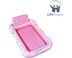 LifeStages - Tanning Bed - Opblaasbaar Luchtbed voor Zwembad - Opblaasbaar Zonnebad met Bekerhouder - Opblaasbare Ligstoel - Opblaasbaar Zonnebad - Waterhangmat voor Volwassenen en Kinderen - Roze