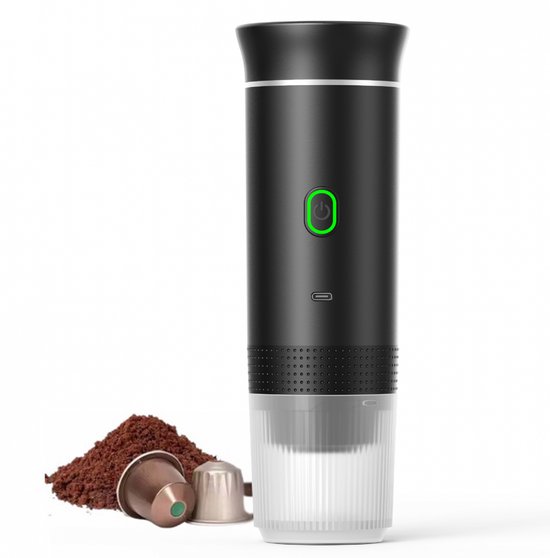 Draagbaar Koffiezetapparaat voor Onderweg - Draadloos voor in de Auto - 12 Volt - Espresso - Geschikt voor Capsule Koffie - Gemalen Koffie - Cups - Oplaadbaar - Draagbare Koffiemachine