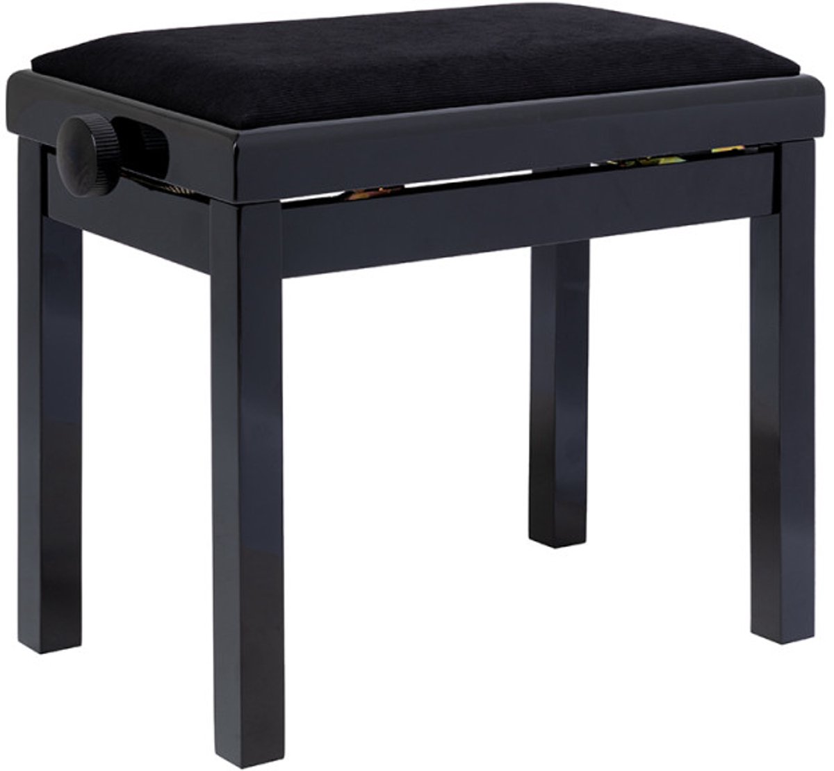 Stagg PB06G BKP VBK - Pianobank, zwart hoogglans met zwarte velours bekleding - zwart