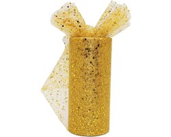 Allecto Plus - Glittertule decoratiestof 15 cm x 25 m rol voor bruiloft en verjaardag - Goudsparkle - Feestaccessoires en banket decoratie - Handwerk, rok en strik - Geschenkverpakking en bloemisterij