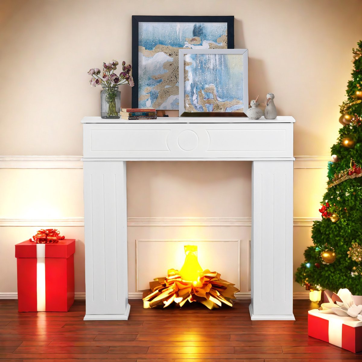 Decoratieve Schoorsteenmantel - Decoratieve Wit Houten Schouw met Ruimte - Decoratieve Haa