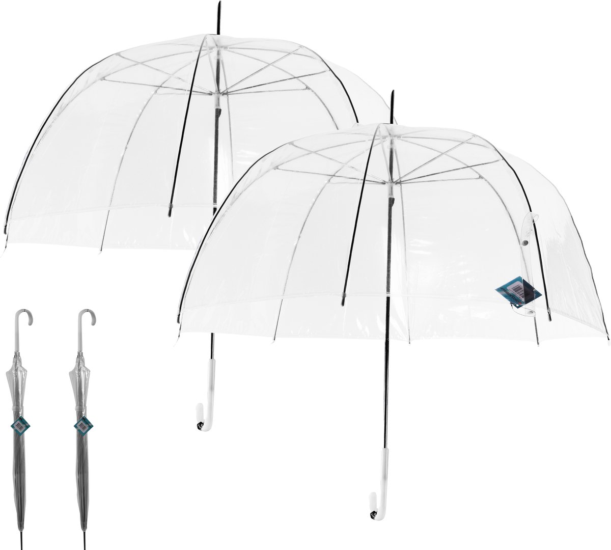 2x Transparante koepelparaplu 75 cm - doorzichtige paraplu - trouwparaplu - bruidsparaplu - stijlvol - plastic - automatisch - trouwen - bruiloft - trendy - fashionable