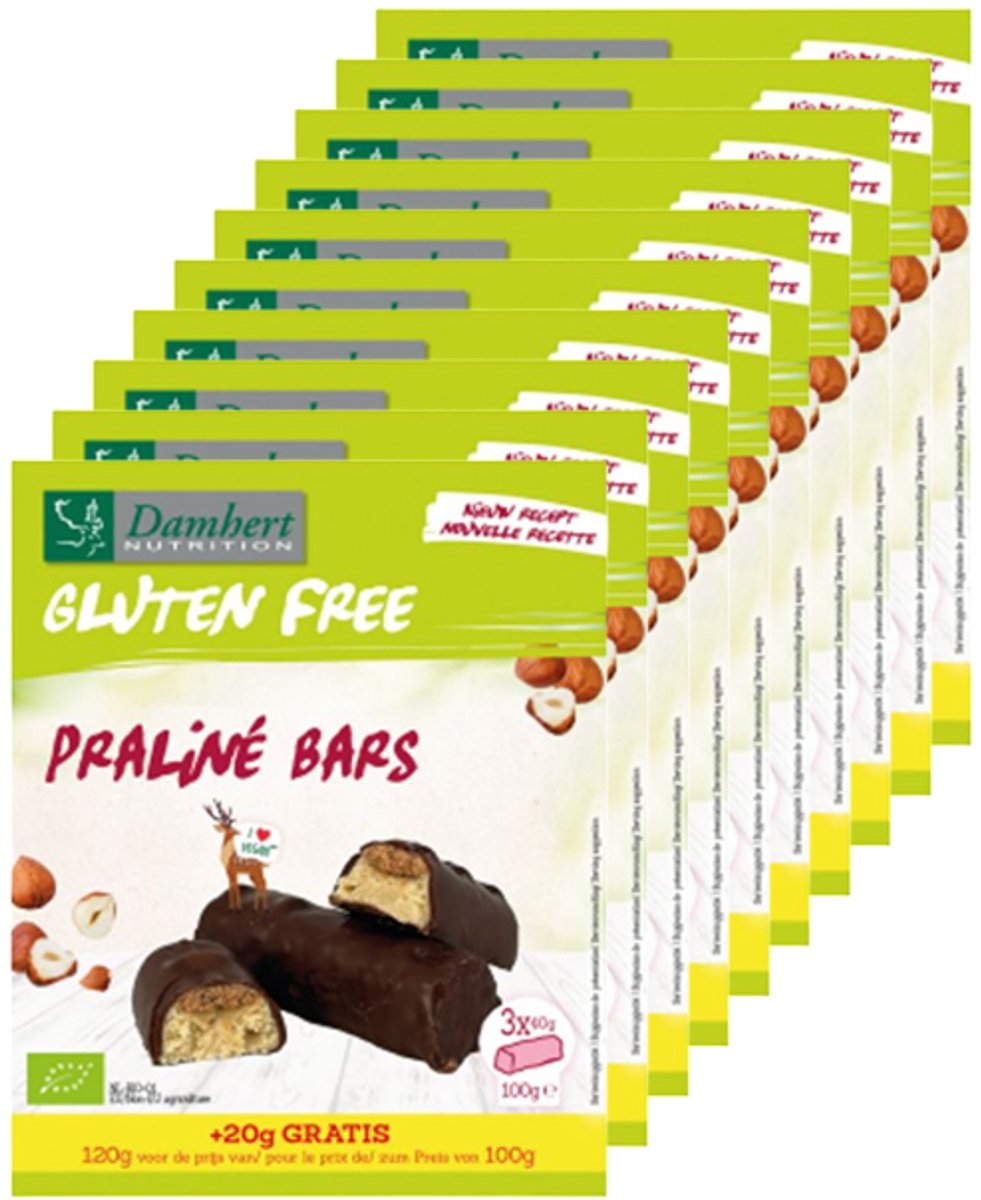 Damhert | Glutenvrij | Praliné Repen BIO | 10 stuks | 10 x 100 g
