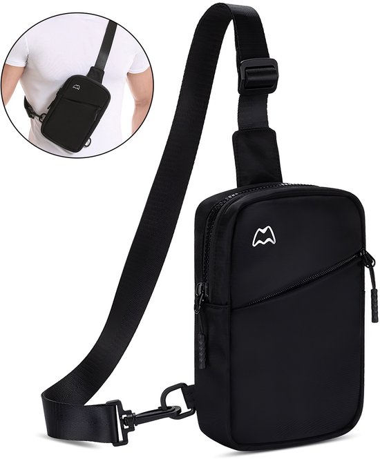 Rainbecom Chestbag Schoudertas - Stijlvolle Compacte Borsttas - Kleine Handtas - Crossbody Slingbag - Waterafstotend & Ademend - 15x22x4 cm - Nylon & Polyester - Verstelbare Riem - Lichtgewicht 160g - Zwart