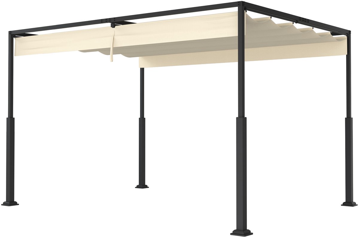 Pergola Met Uitklapbaar Dak 3x4m Stabiele Tuinpergola Met Staalframe En Schuifdak 245cm Hoog UV-Beschermend Partyzelt Voor Balkon Terras Strand Beige NAIZY