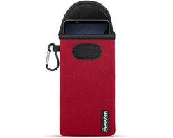 MobyDefend Hoesje - Geschikt voor Sony Xperia 1 VII - Neopreen Pouch Met Karabijnhaak - Insteek - Riemlus - Rood