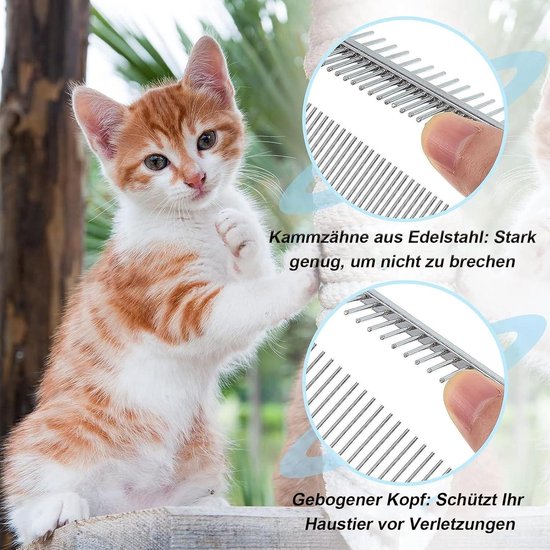 Lallisa 12 stuks roestvrijstalen kammen voor honden en katten met afgeronde tanden voor het verwijderen van knopen met lange en korte haren 19 cm