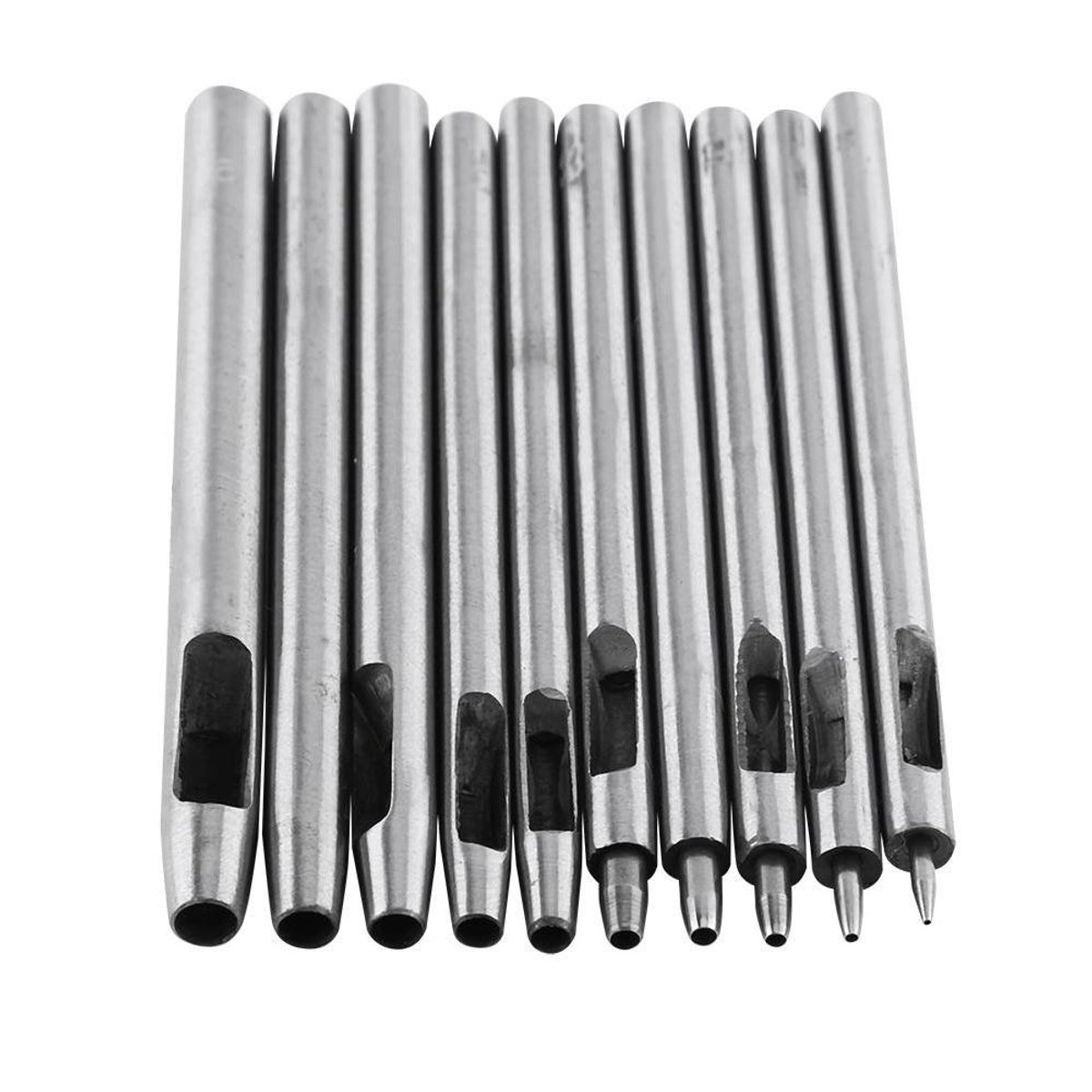 Allecto Plus - 10-delige Lederen Gat Punch Set voor O.a. Lederen Riem en Horloge Band - Met Holle Craft Tool - Puncher Kit - Breedte 0.5-5mm