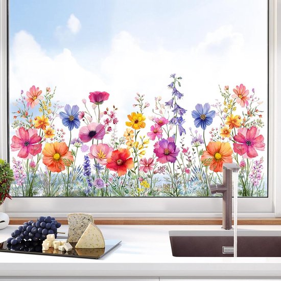 Supzone Raamstickers, bloemen, lente, zomer, zelfklevend, wilde bloemen
