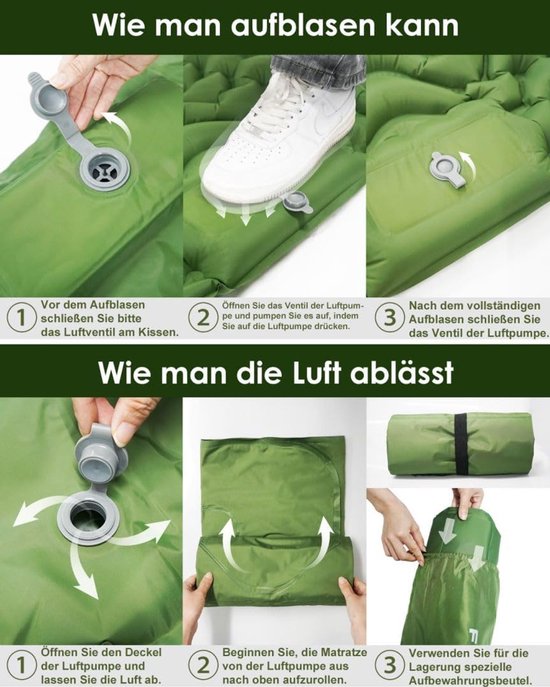 Kampeer slaapmat - Opblaasbare kampeermat met voetpomp en kussen - Compacte slaapmat - Geschikt voor backpacken - Kamperen - Reizen - Waterdicht - Duurzaam waterdicht lichtgewicht kampeer luchtbed - met kussen (196*66*8cm) van Merkloos — afbeelding 4