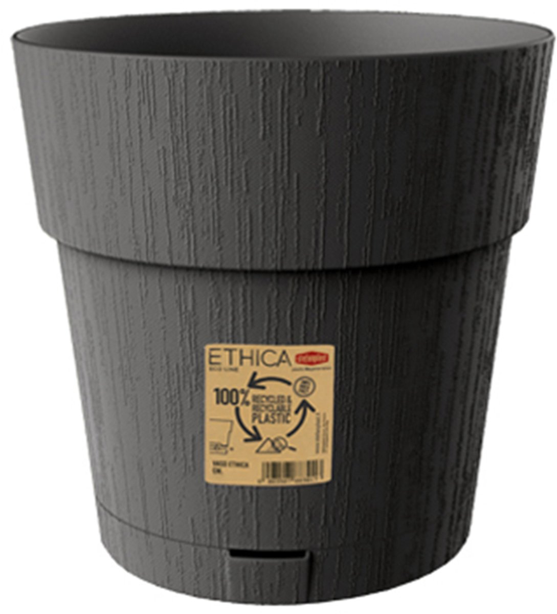 Bloempot 'Ethica' 25 cm – Gerecycled kunststof – Modern design - Antraciet