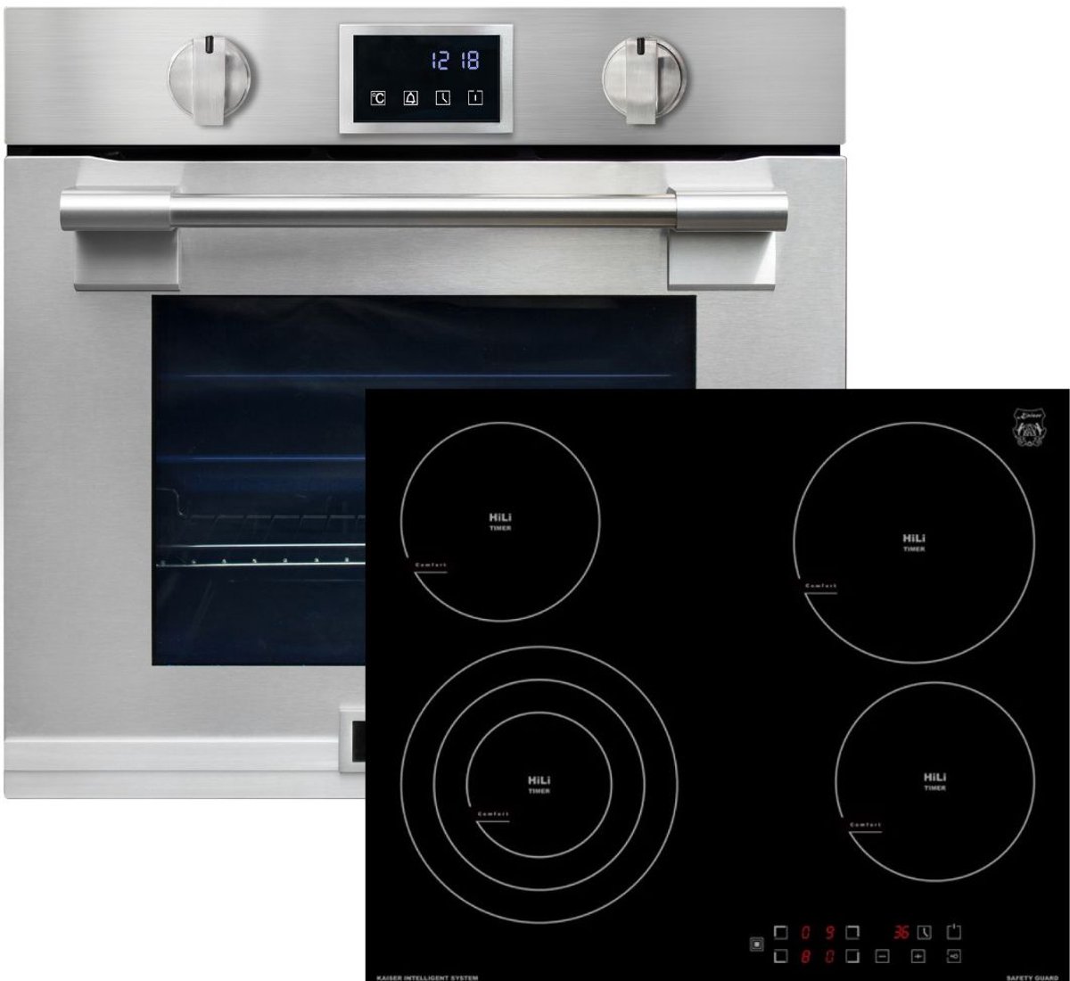 Kaiser EH 6339 XXL Inbouwoven 86L, met pyrolyse & AirFry, touch display + KCT 6703 F - Hi Light - glaskeramische kookplaat - 60 cm