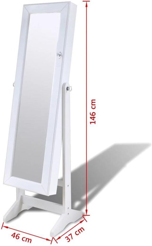 Sieradenkast met spiegeldeur en LED-lamp - Wit - vidaXL