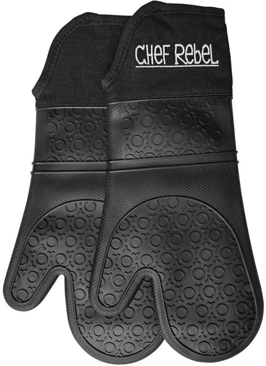 Chef Rebel® Siliconen Ovenwanten – 2 stuks – Hittebestendige ovenhandschoenen tot 250°C – EN407 gecertificeerd – Antislip – Zwart