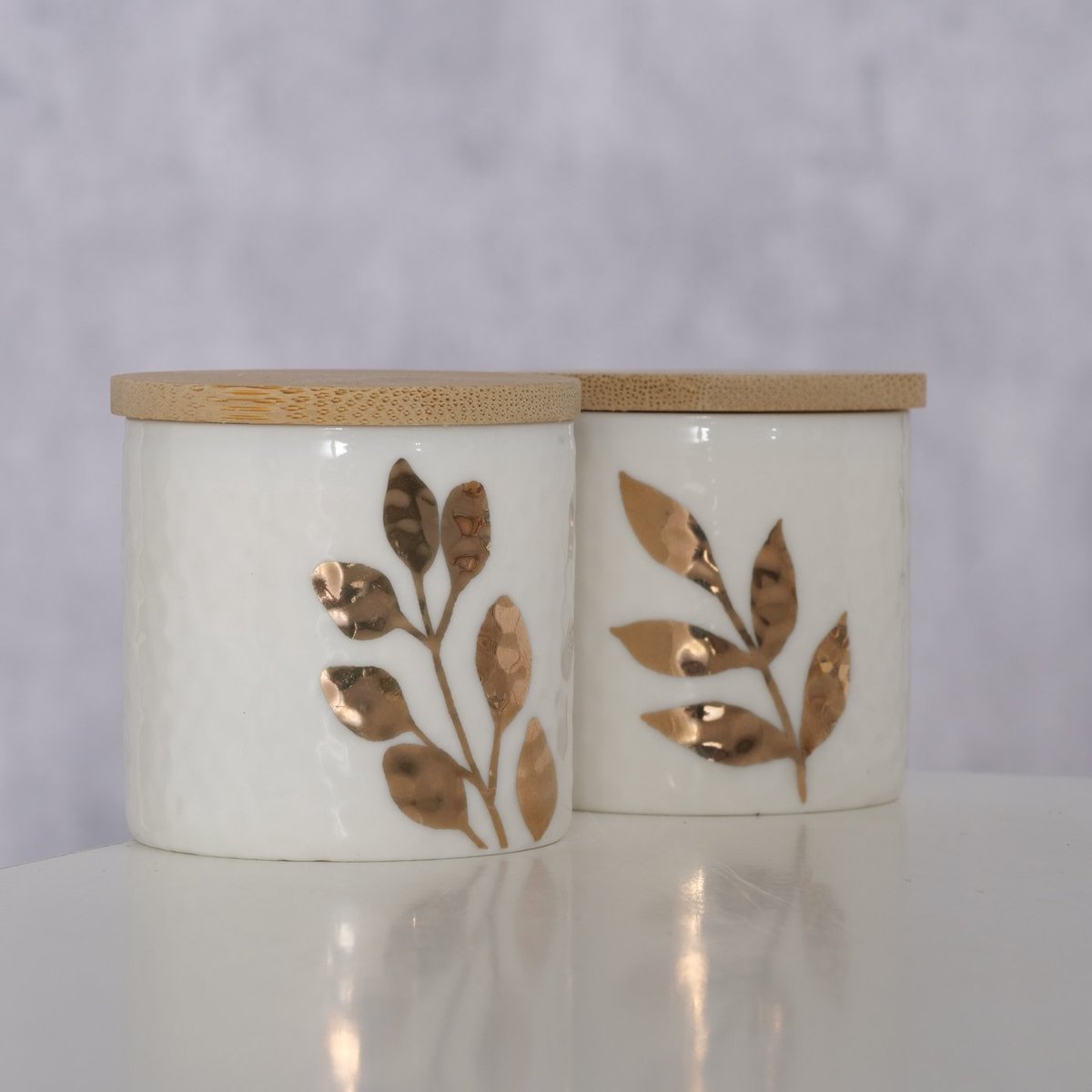 Voorraadpotje met blad goud 5x5cm