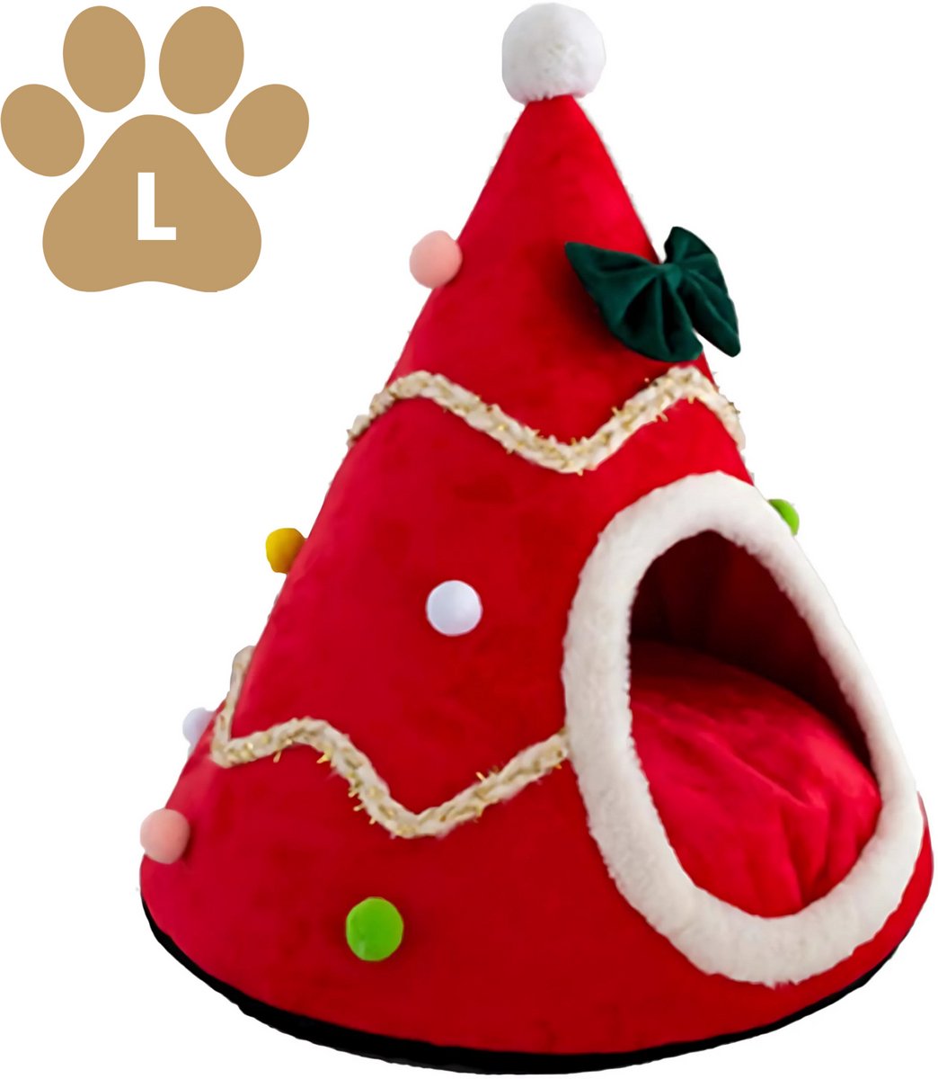 Cats&Co® Katten kerstboom Mand L Rood - Ø55 x 65 cm - Kattenmand - Kattenhuis - Kerstcadeau - Katten - Kersthuisje voor kleine huisdieren