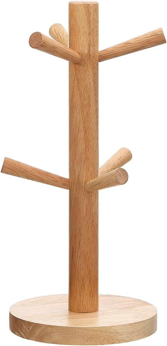 Allecto Plus - Houten bekerboom 6 bekers - Keukenbekerhouder tafelorganizer Koffiemokhouder - Theekophouder.