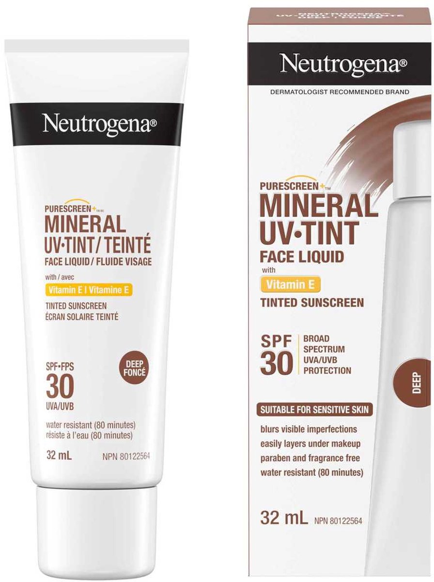 Neutrogena – Purescreen + Tinted Sunscreen Mineral Sunscreen – Zonnebrand met Zinkoxide & Vitamine E – Parfumvrij SPF 30 – Deep