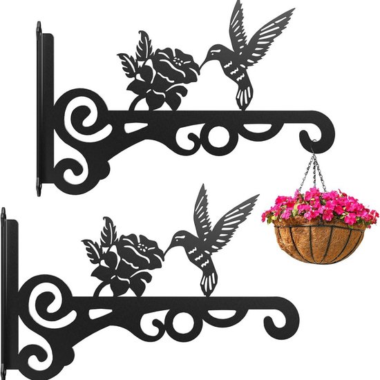 dogmoon Hangmandbeugels, 2 stuks wandhangende plantenhaken, ijzeren wandhaken, tuinplantenhangers voor lantaarn, vogelvoeders, jas windgong (wit