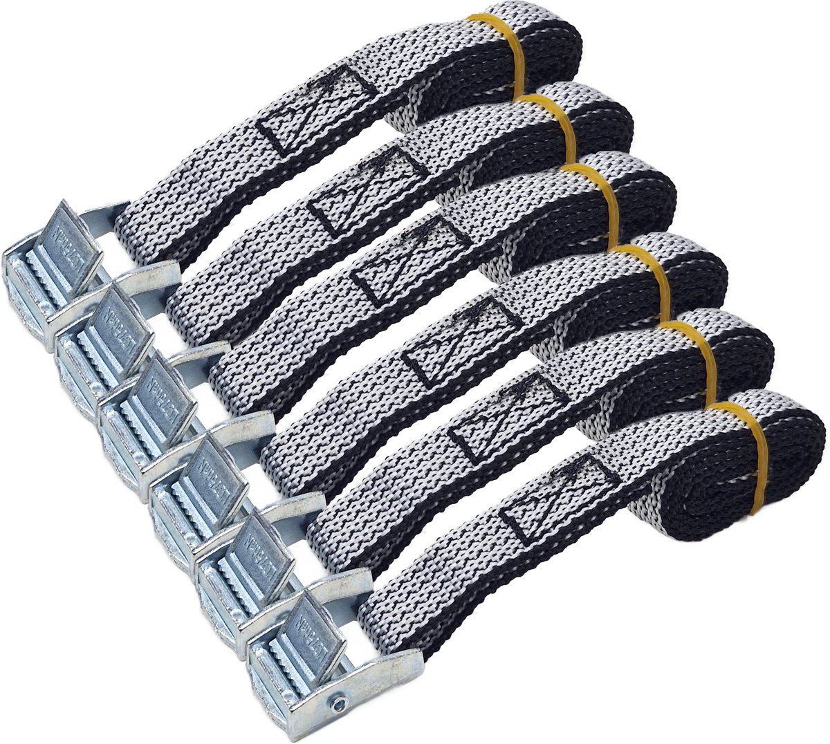 BCF-Products - Spanbanden - 0.80 meter - 6 stuks - Grijszwart - Sjorbanden - Spanriemen - Bindriemen - Spanbandjes met gesp