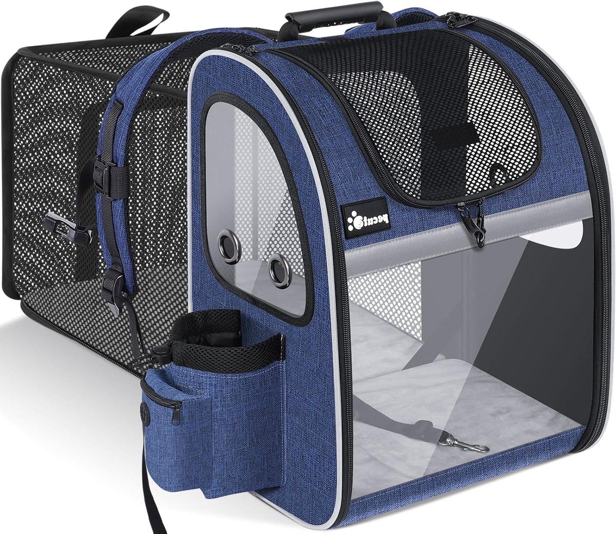 Pet Backpack Expandable Dog Carrier for Cats and Small Dogs - Ventilated Design with Inner Safety Strap - Puppy Carrying Bag for Camping Hiking