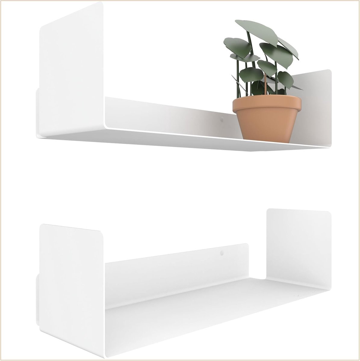 UNITURE Wandplank 2x 40cm | Wandrek Zwevend Wit | Boekenplank Metaal | Boekenrek Inclusief Bevestigingsmateriaal | Plank voor CDs, Boeken & Fotos | Modern Wandplanken