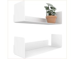 UNITURE Wandplank 2x 40cm | Wandrek Zwevend Wit | Boekenplank Metaal | Boekenrek Inclusief Bevestigingsmateriaal | Plank voor CDs, Boeken & Fotos | Modern Wandplanken