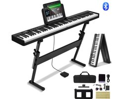 88-Toets Opvouwbare Piano Met Bluetooth En Midi-Ondersteuning, Een Draagbare, Elektronische, Digitale Opvouwbare Piano Met Standaard, Sustainpedaal, Tas En Snelheidsgevoelige Toetsen