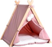 Dogs&Co® Tipi Tent voor katten of kleine honden Roze - Huisdiertent voor hond - Kattenhuis - kattentent met zacht kussen pluche