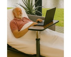 Luxe kantelbare bedtafel op wielen (verstelbaar) - Bruin - Stoeltafel Met Wielen En Met 90° Kantel Blad - Overbed Tafel Volledig Verstelbaar